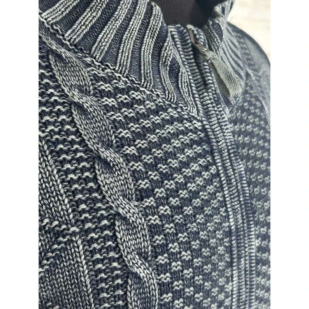 Carbon 2 Cobalt Sweater Sz. XL Men Faded Denim Blue Cable Knit Full Zip Cardigan